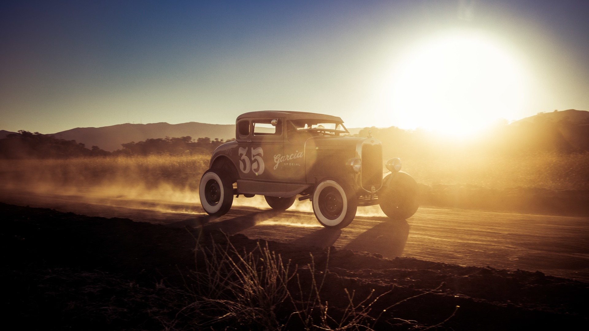 hot rod, ford model a, 1927, american cars, evening, sunset, fog, retro