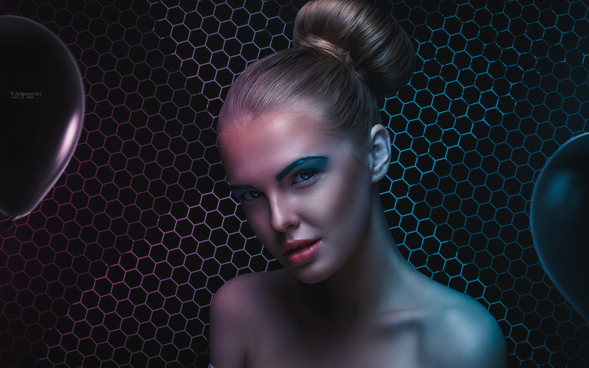 photoshop, woman, blonde, eyes, woman indoors, balloons, girl, face, portrait, , , , , , , , , arlamovsky