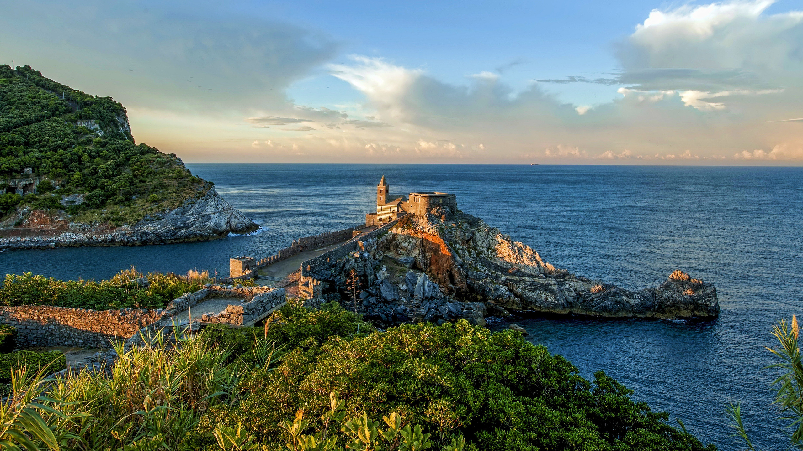portovenere, 4k, castle, coast, sunset, beautiful nature, italy, liguria
