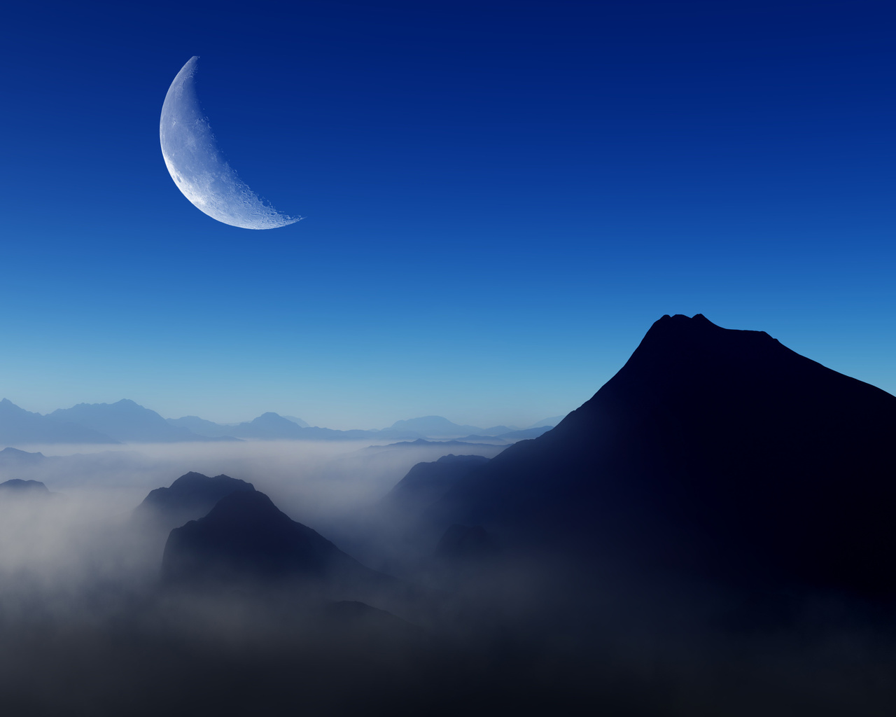 blue, morning, moon, nature
