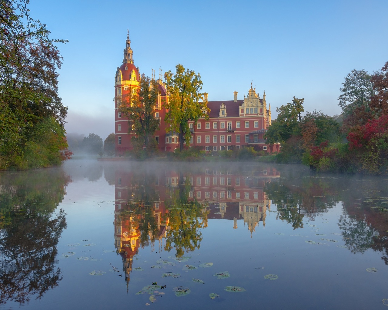 , , , , , , germany, , saxony, muskau park, schloss muskau, lusatian neisse river