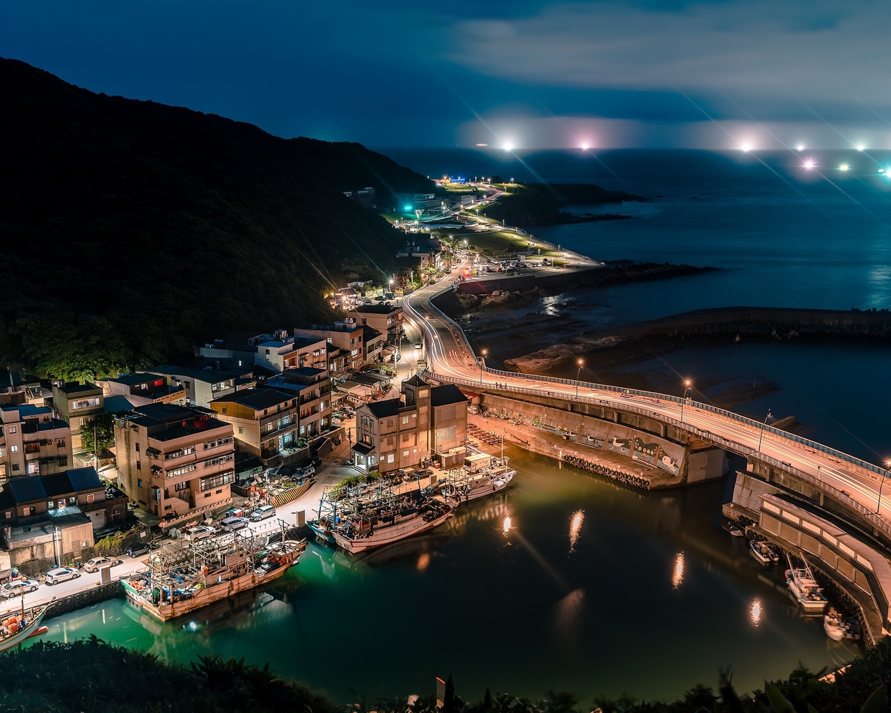 port of keelung, nightscapes, keelung harbor, ocean, asian cities, keelung, taiwan, asia