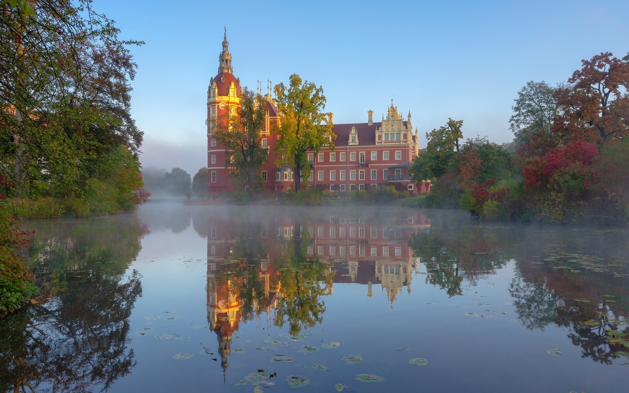 , , , , , , germany, , saxony, muskau park, schloss muskau, lusatian neisse river