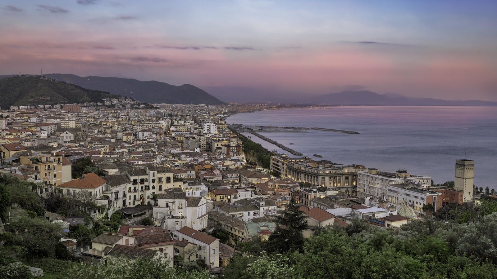 city, buildings, roofs, coast, italy