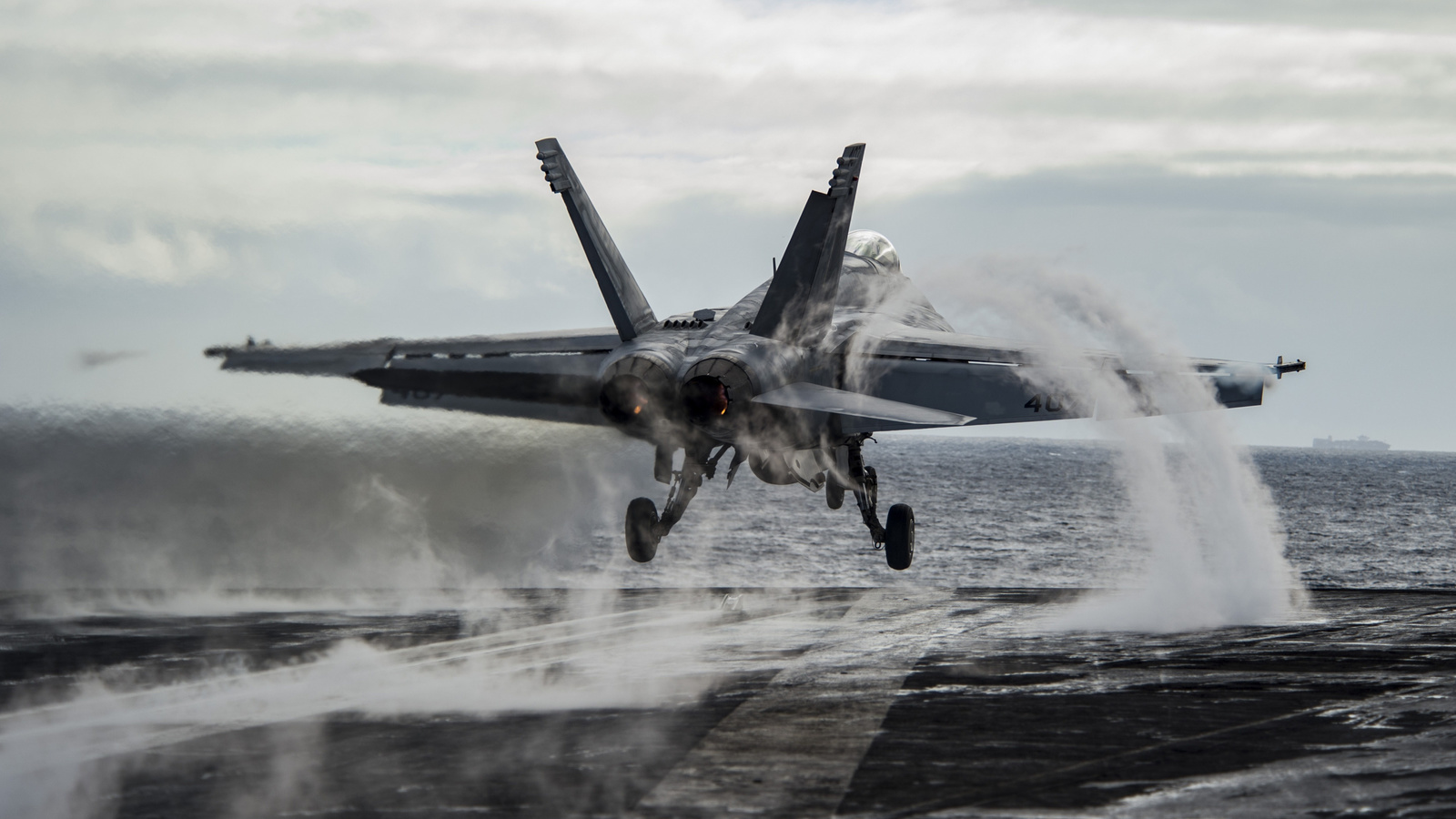 boeing fa-18e super hornet, american carrier-based bomber, united states navy, taking off from aircraft carrier deck, f-18