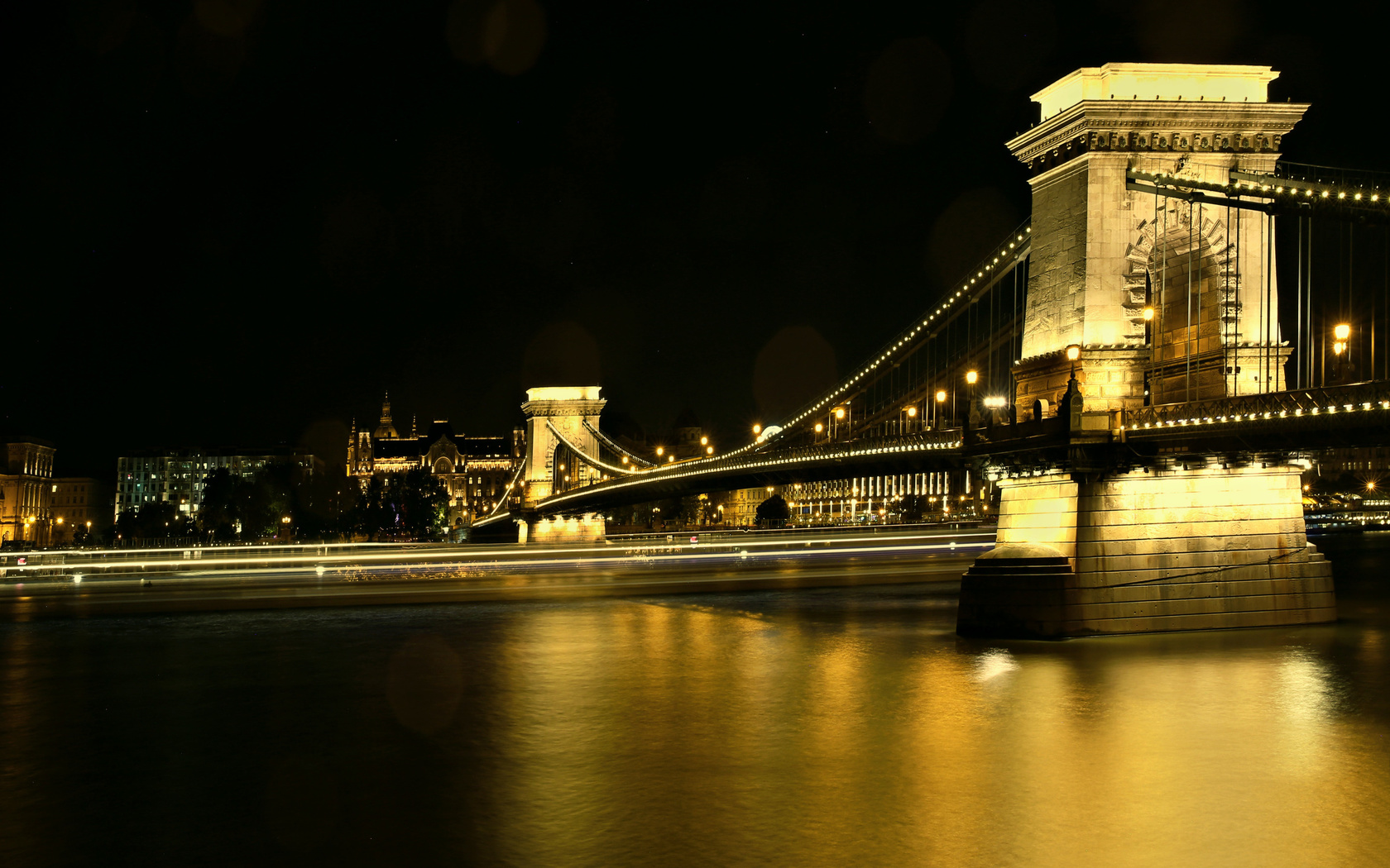 chain bridge, danube river, budapest, night, river, landmark, budapest cityscape, hungary