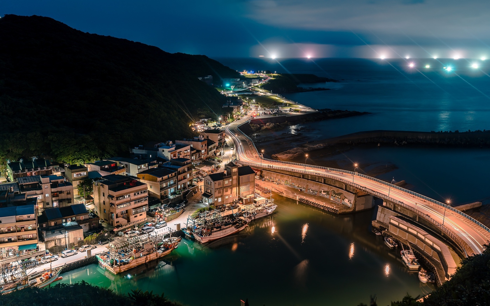 port of keelung, nightscapes, keelung harbor, ocean, asian cities, keelung, taiwan, asia