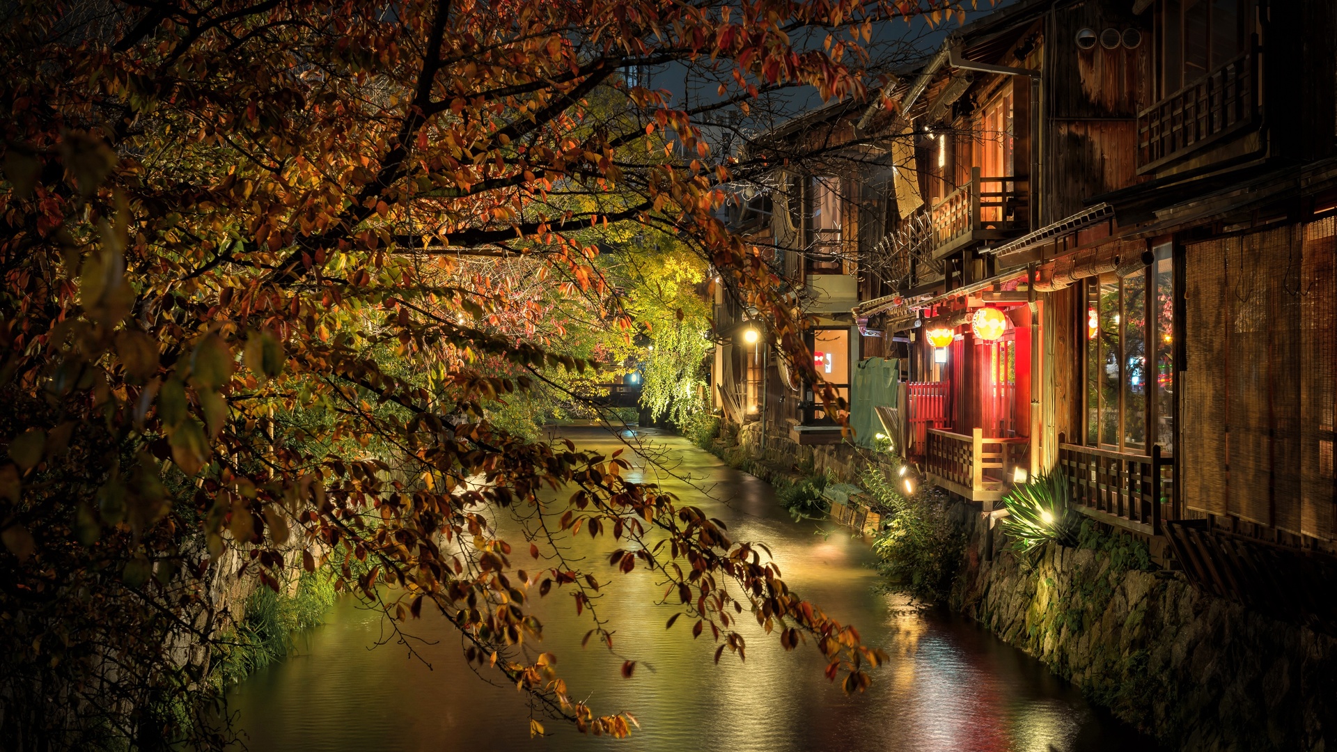 kyoto, evening, night, kyoto streets, japanese city, lights, japan