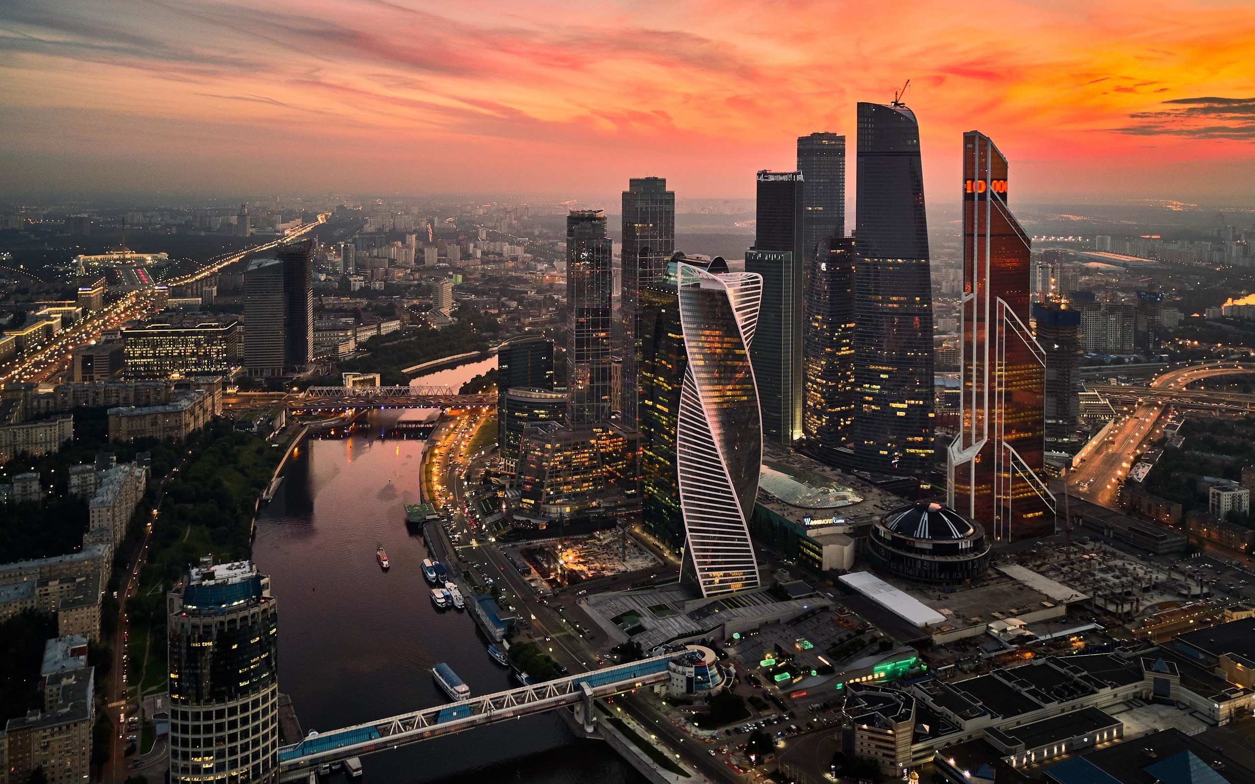 city, architecture, buildings, skyscrapers, sunset