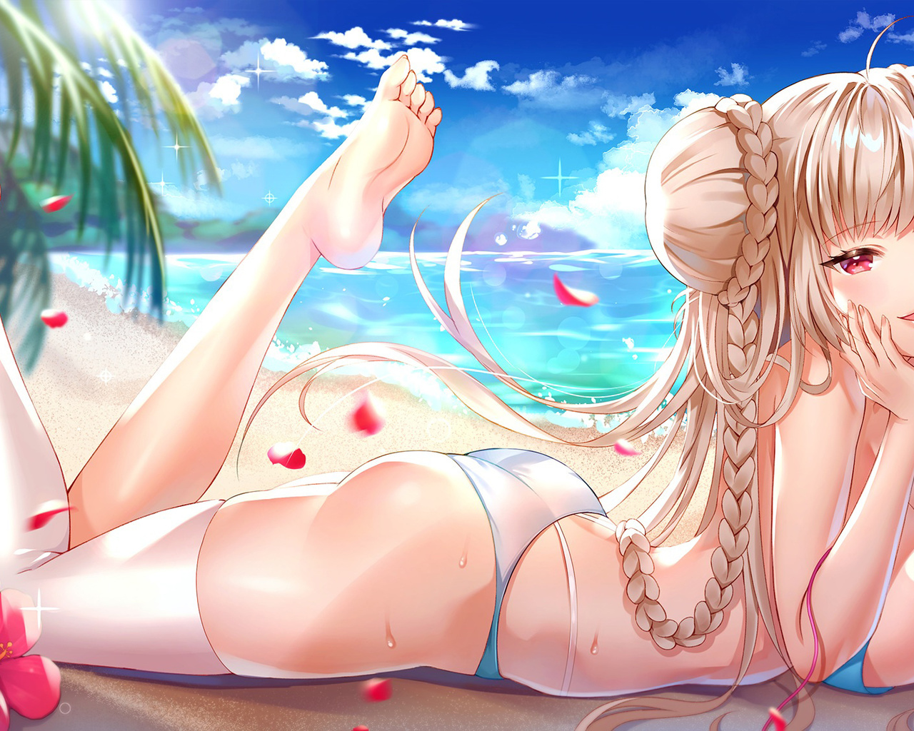 beautiful, girl, anime, sexy, azur lane, bikini, boobs, cute, pretty, eyes, beach, ass, sun