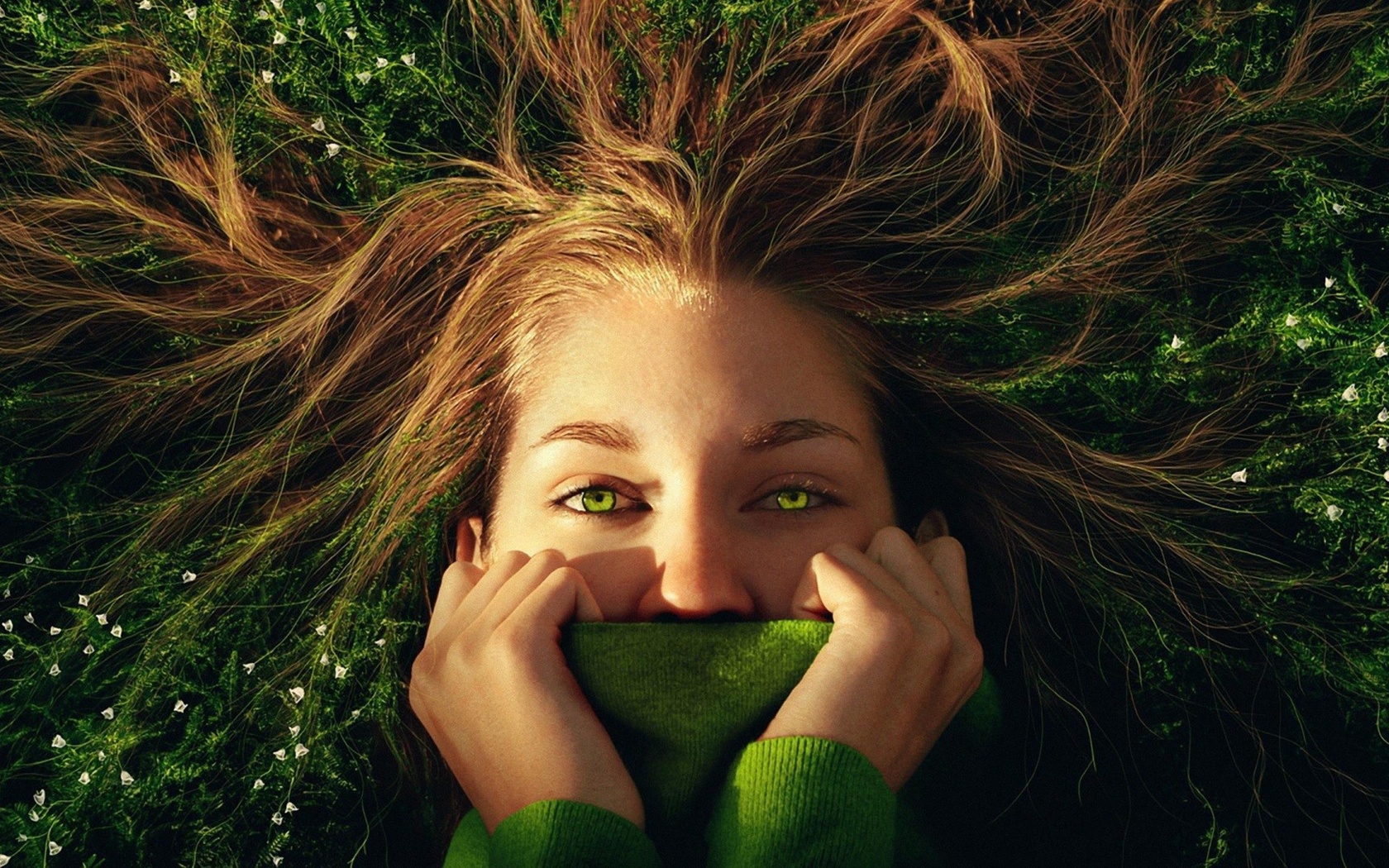 girl, grass, hair, face, hand