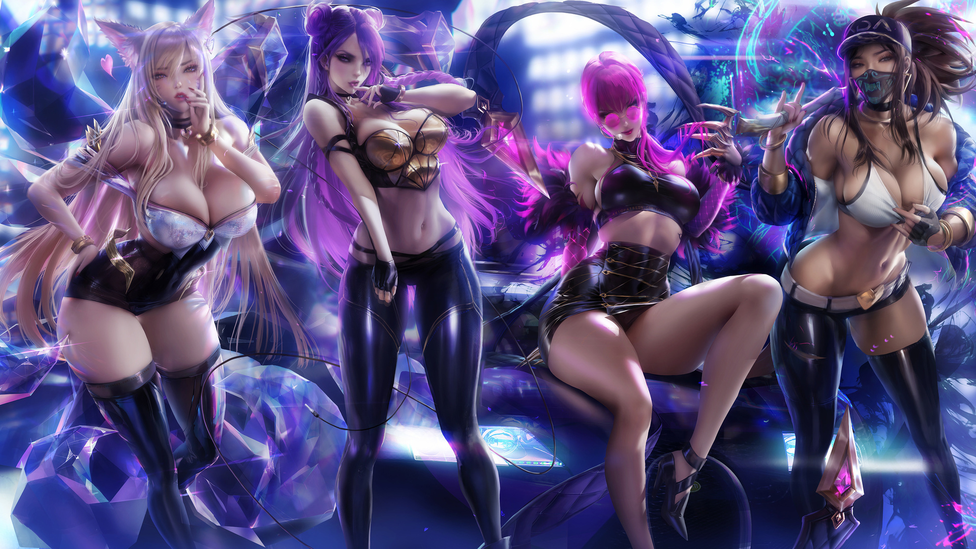 league of legends, girls, game, sexi, women, blonde, brunette, bra, miniskirt, leggings, stockings, glasses, colors, diamond, animal, perfect