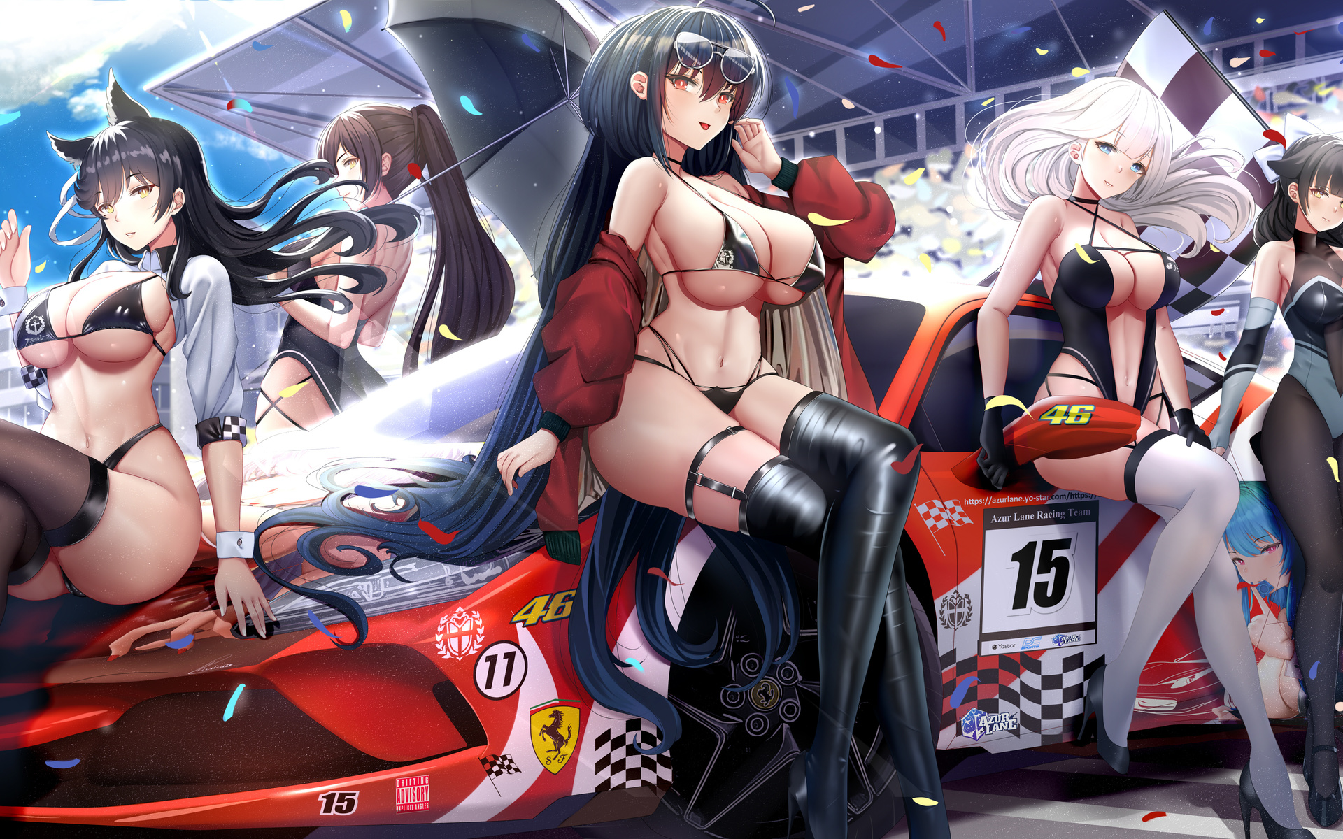 azur lane, anime, car, bikini, animal, leotard, heels, pantyhose, panties, thong, beautiful