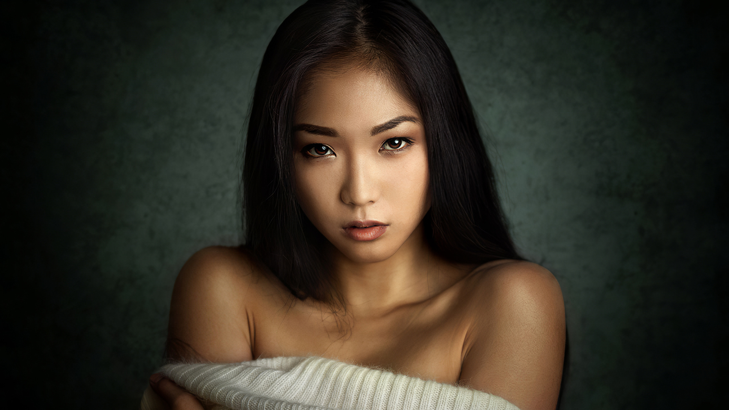 asian, girl, women, eyes, sexy, long hair, sweater, woman, wall, model, photography
