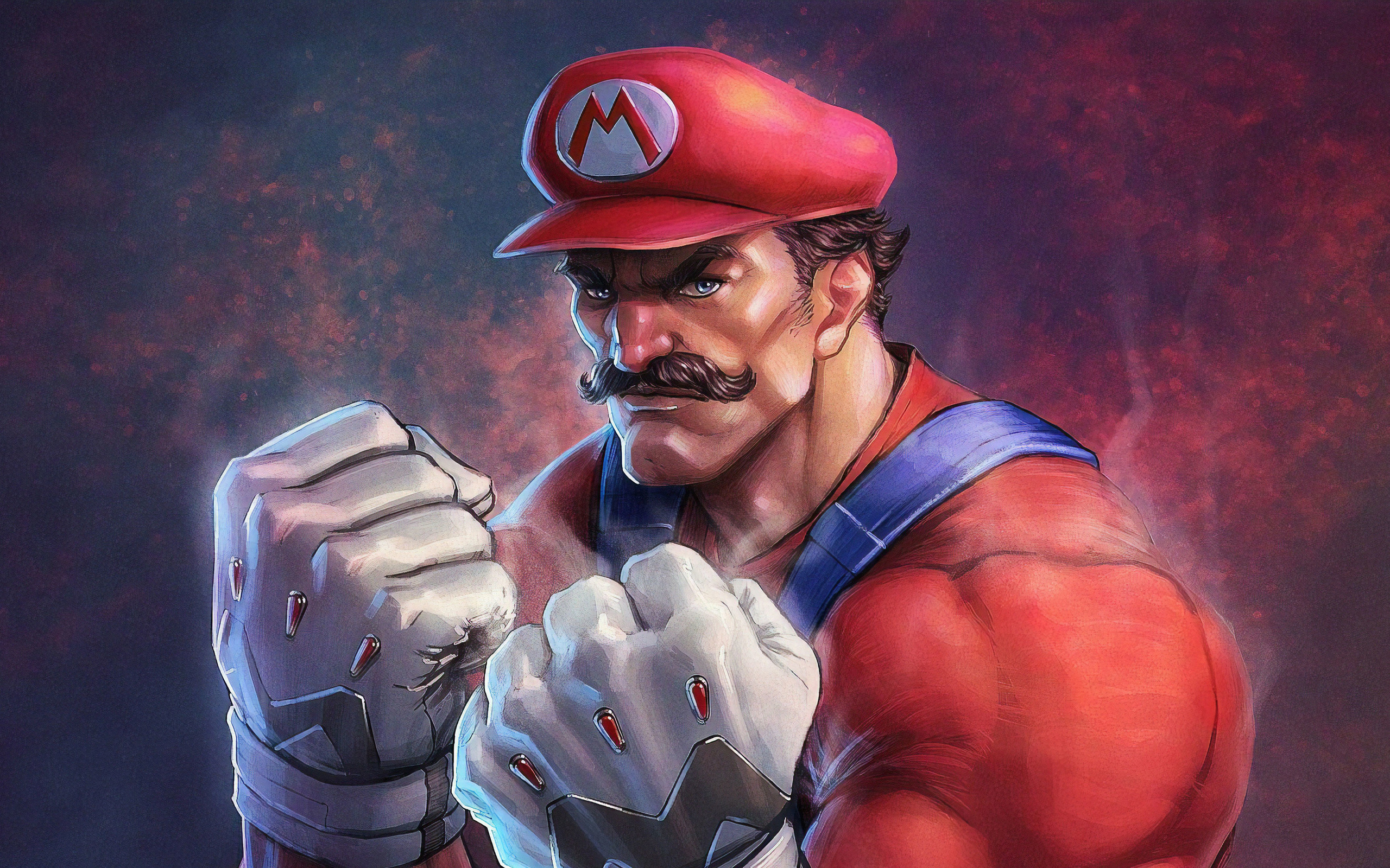 mario, mario bros, game, nintendo, blue eyes, suspenders, overalls, jeans, wallpaper, hd