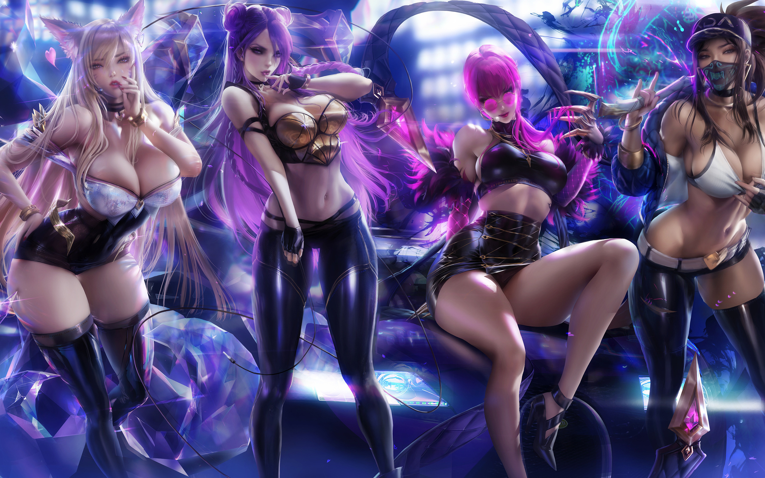 league of legends, girls, game, sexi, women, blonde, brunette, bra, miniskirt, leggings, stockings, glasses, colors, diamond, animal, perfect