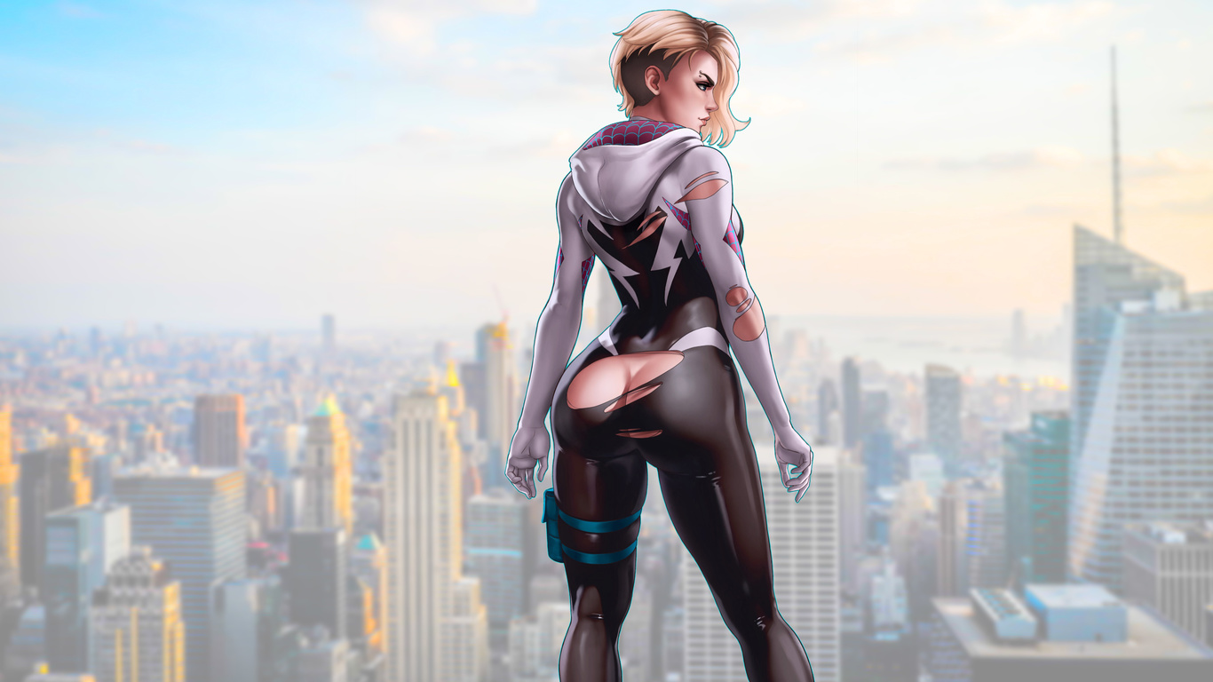 gwen stacy, spider gwen, comic, girls, superheroines, marvel, comics, ass, blonde