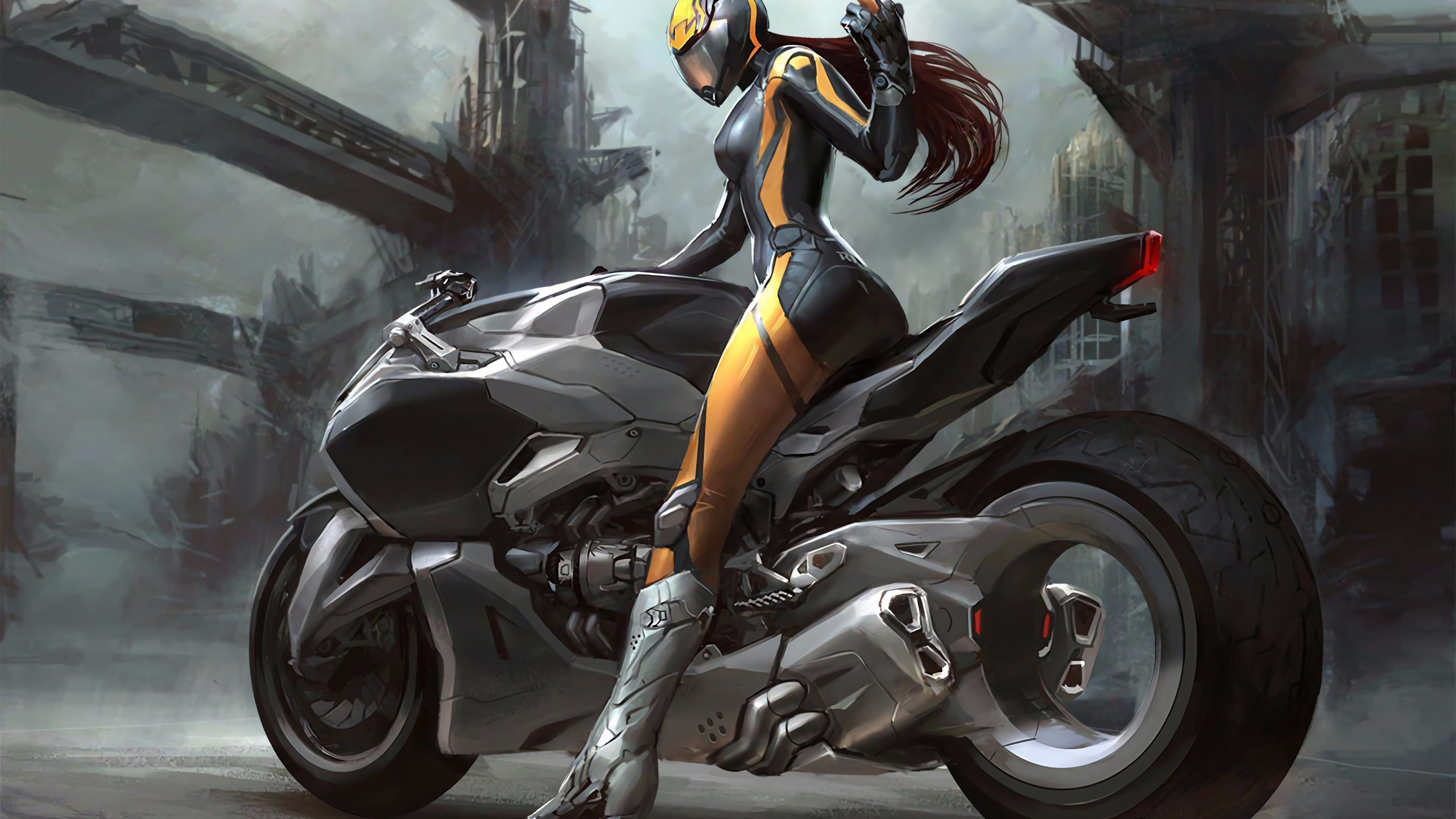 tracer, overwatch, game, girl, anime, brunette, motorcycle, road