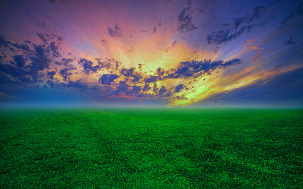 пейзаж, трава, облака