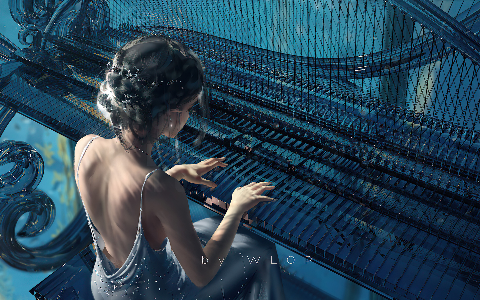 artwork, classic, piano, girl