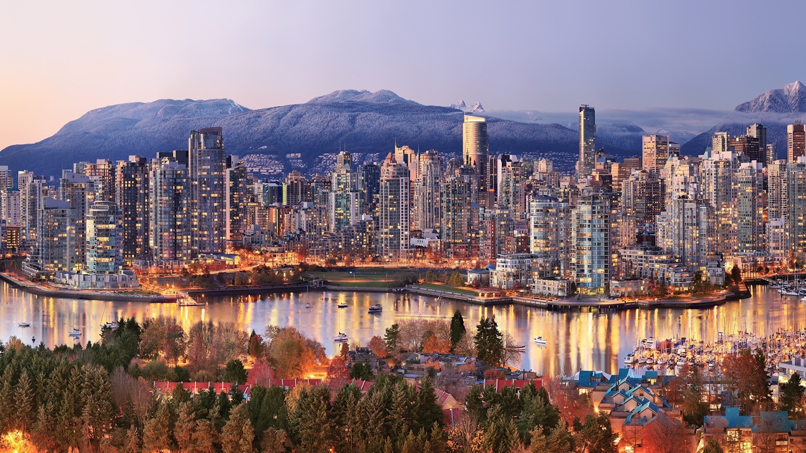 vancouver, canada, cityscape, modern architecture, mountain, river