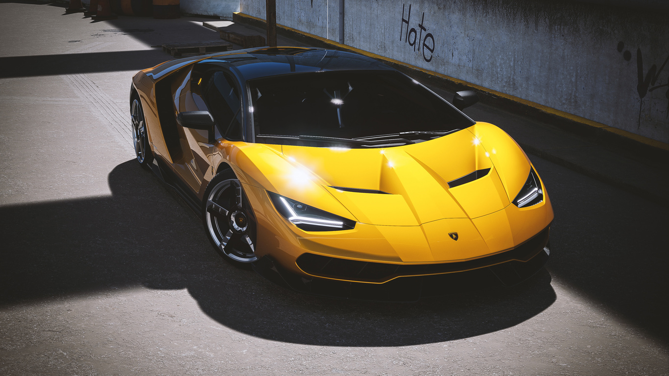 lamborghini, centenario, yellow, cgi