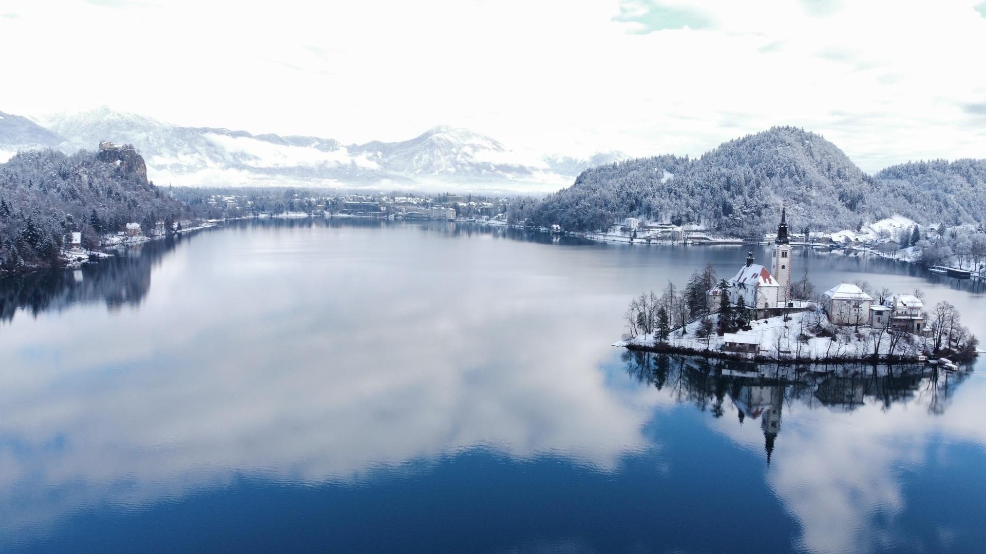 блед, озеро, панорама, зима