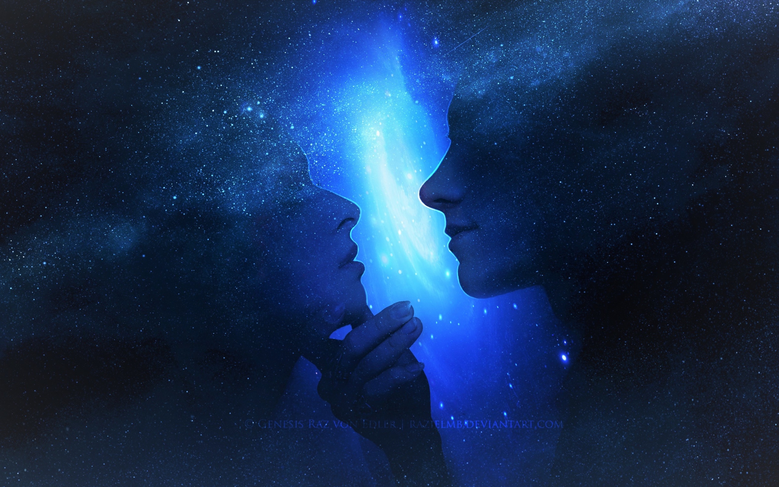 man, woman, blue, love, couple, profile