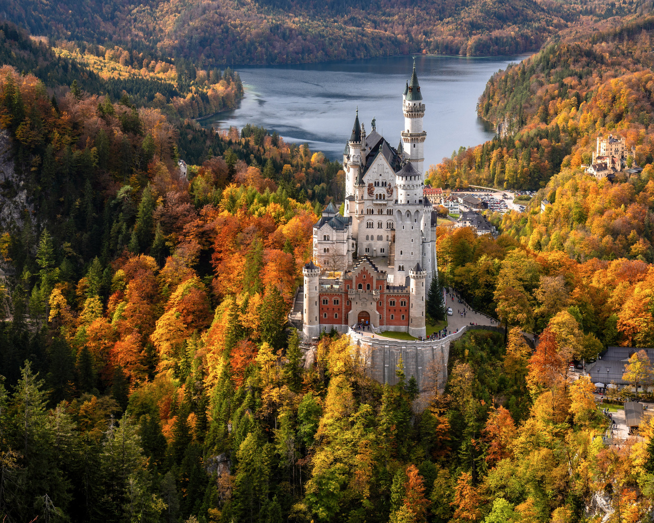 otono, bosque, lago, castillo, alemania, bayern, baviera, castillo, de, neuschwanstein, fondo, de, pantalla, hd