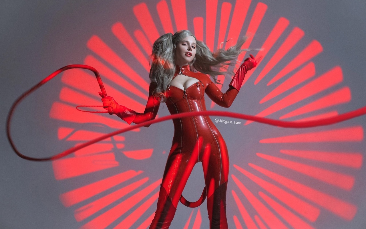 shirogane sama, ann takamaki, women, model, blonde, persona 5, phantom thieves, video game girls, video games, latex, red clothing, gloves, cleavage, whips