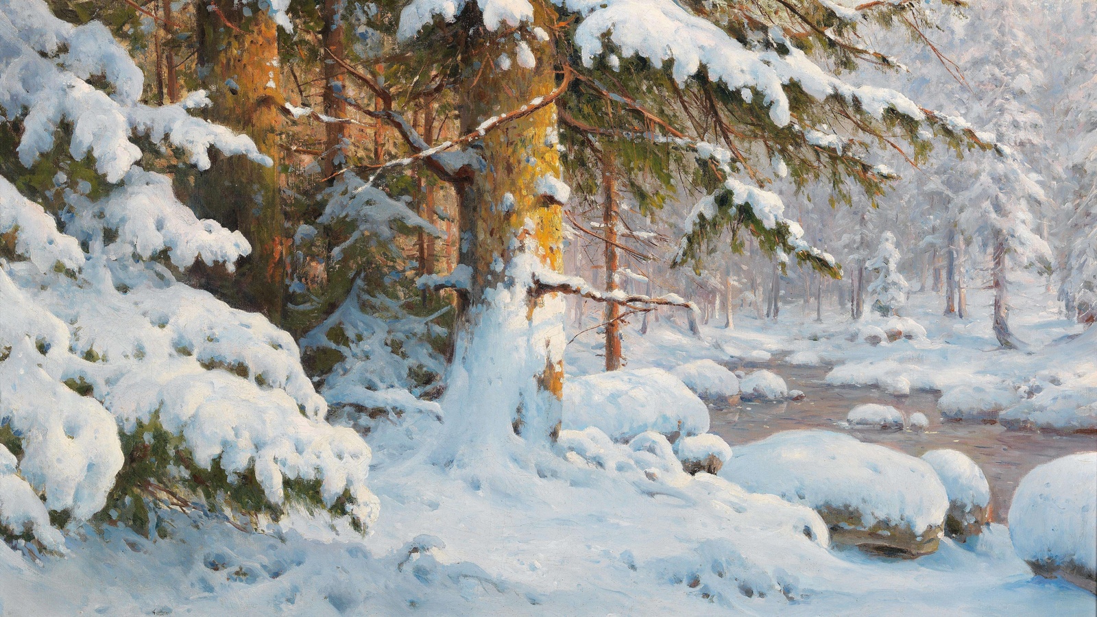 walter moras,  , german landscape painter,  , winter landscape,  