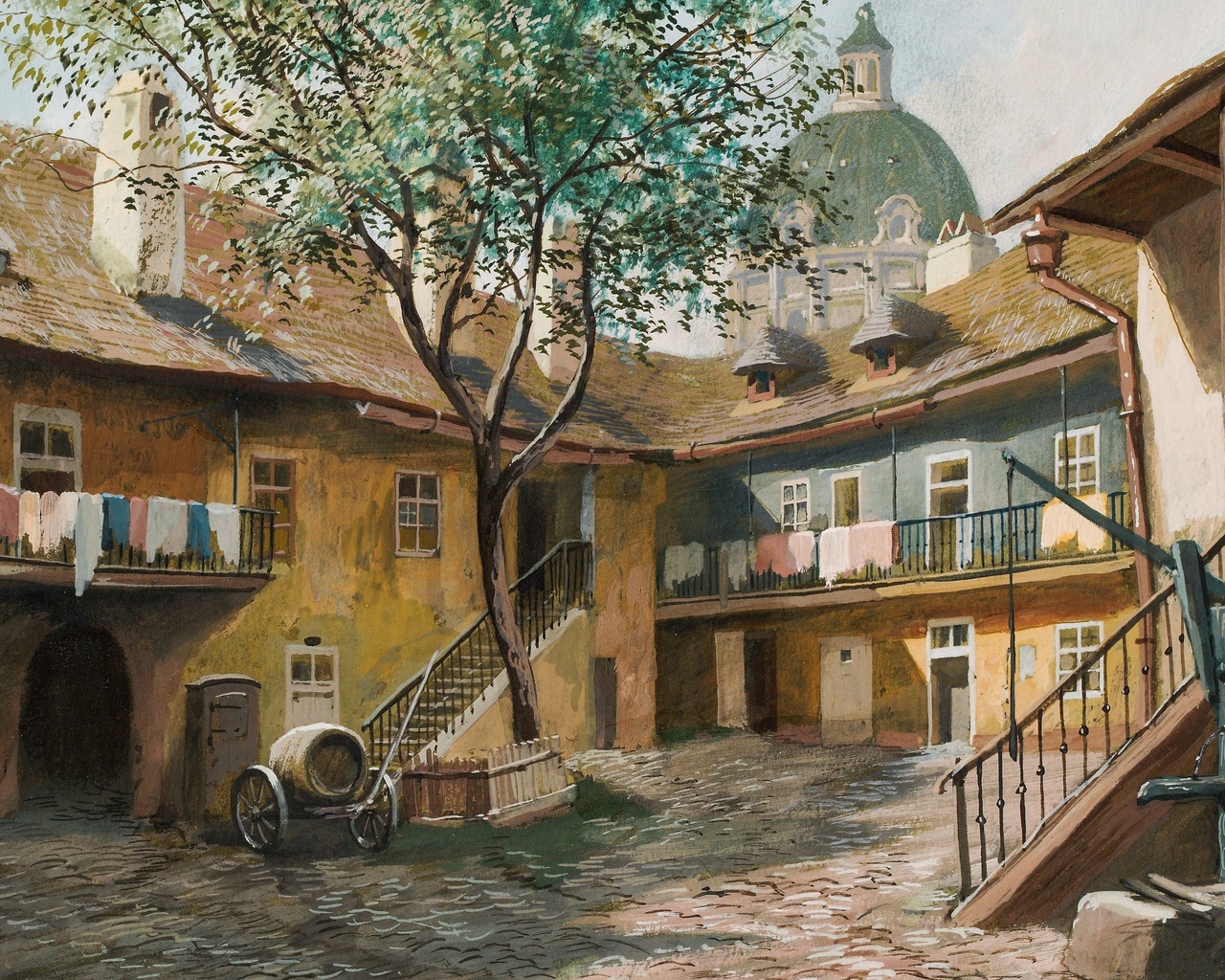 karl flieher,  ,  , old viennese courtyard,   