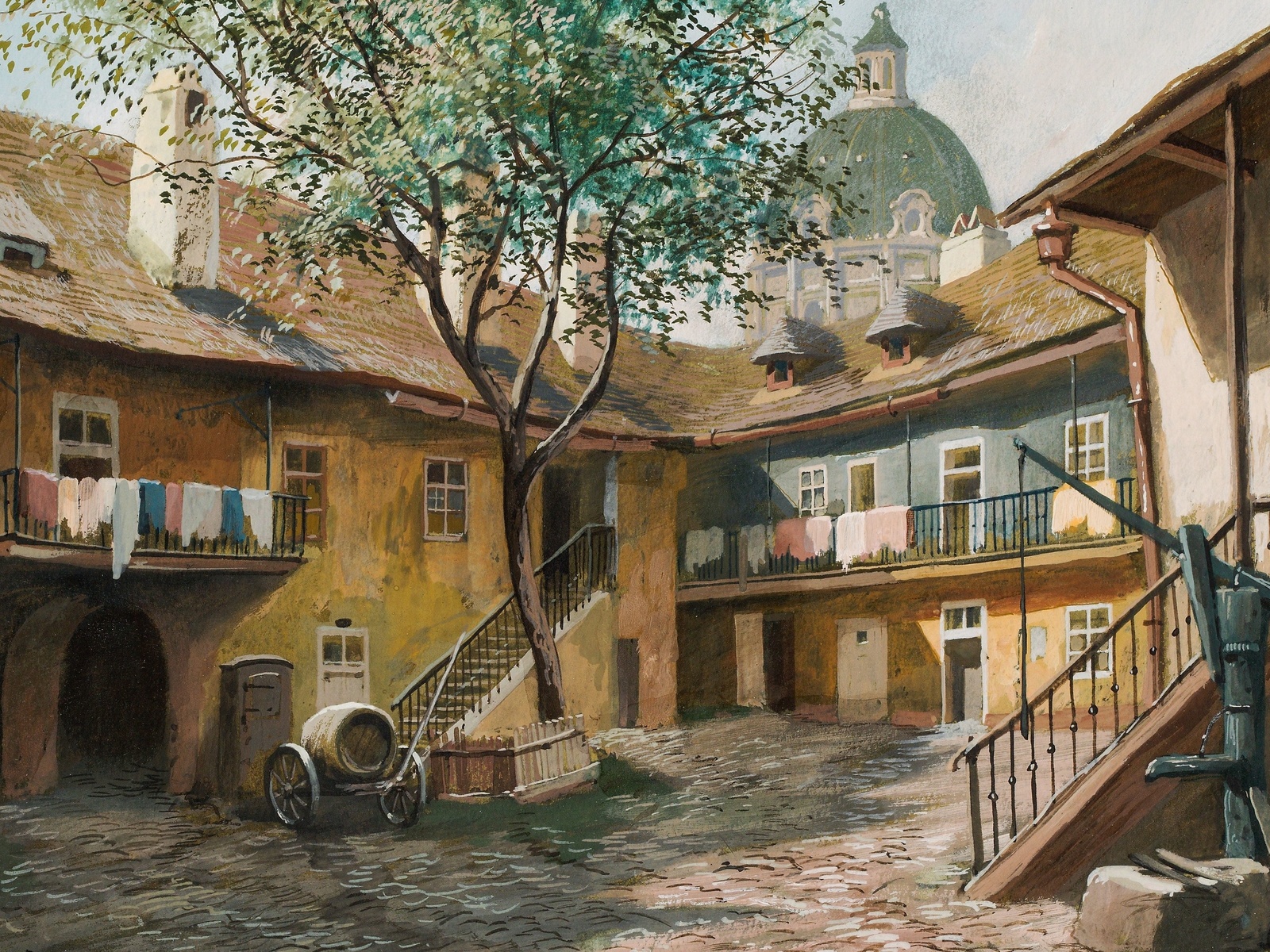 karl flieher,  ,  , old viennese courtyard,   