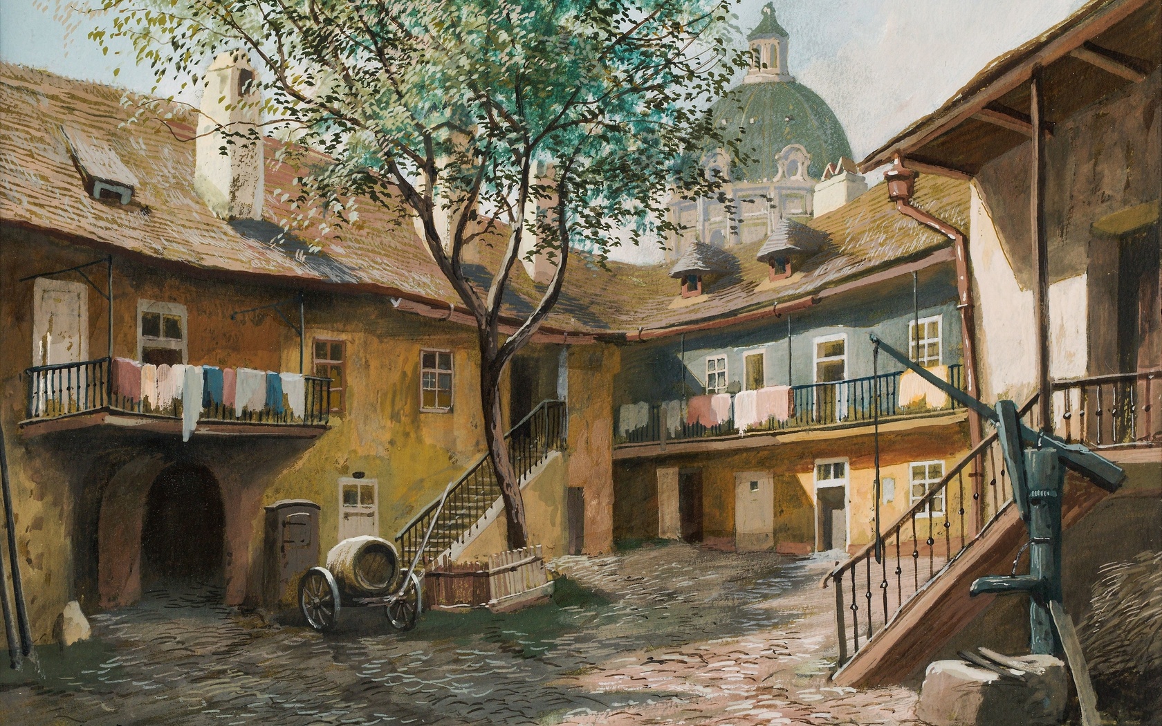 karl flieher,  ,  , old viennese courtyard,   