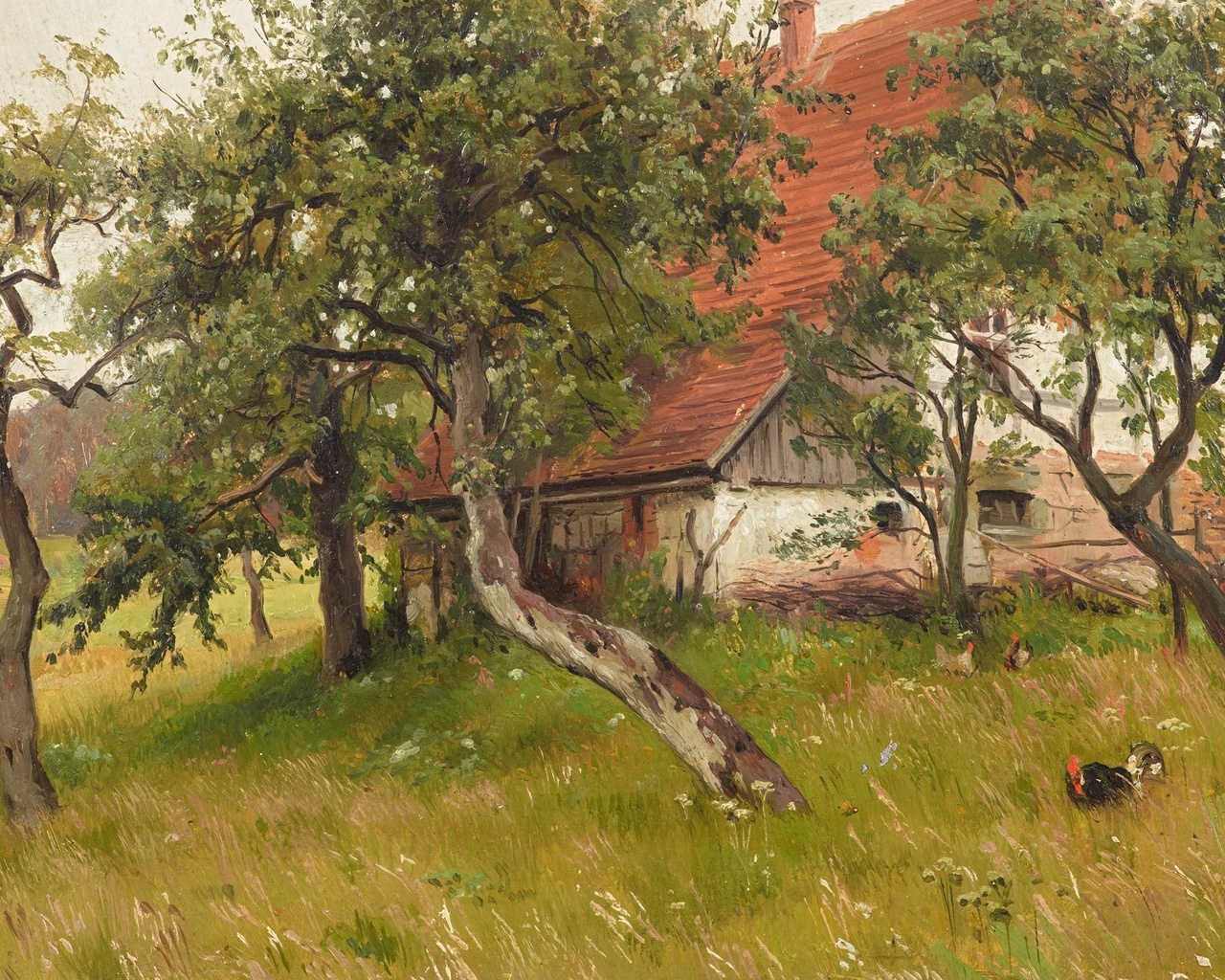 walter moras,  ,  ,    , farm on the outskirts of the village, oil on paper