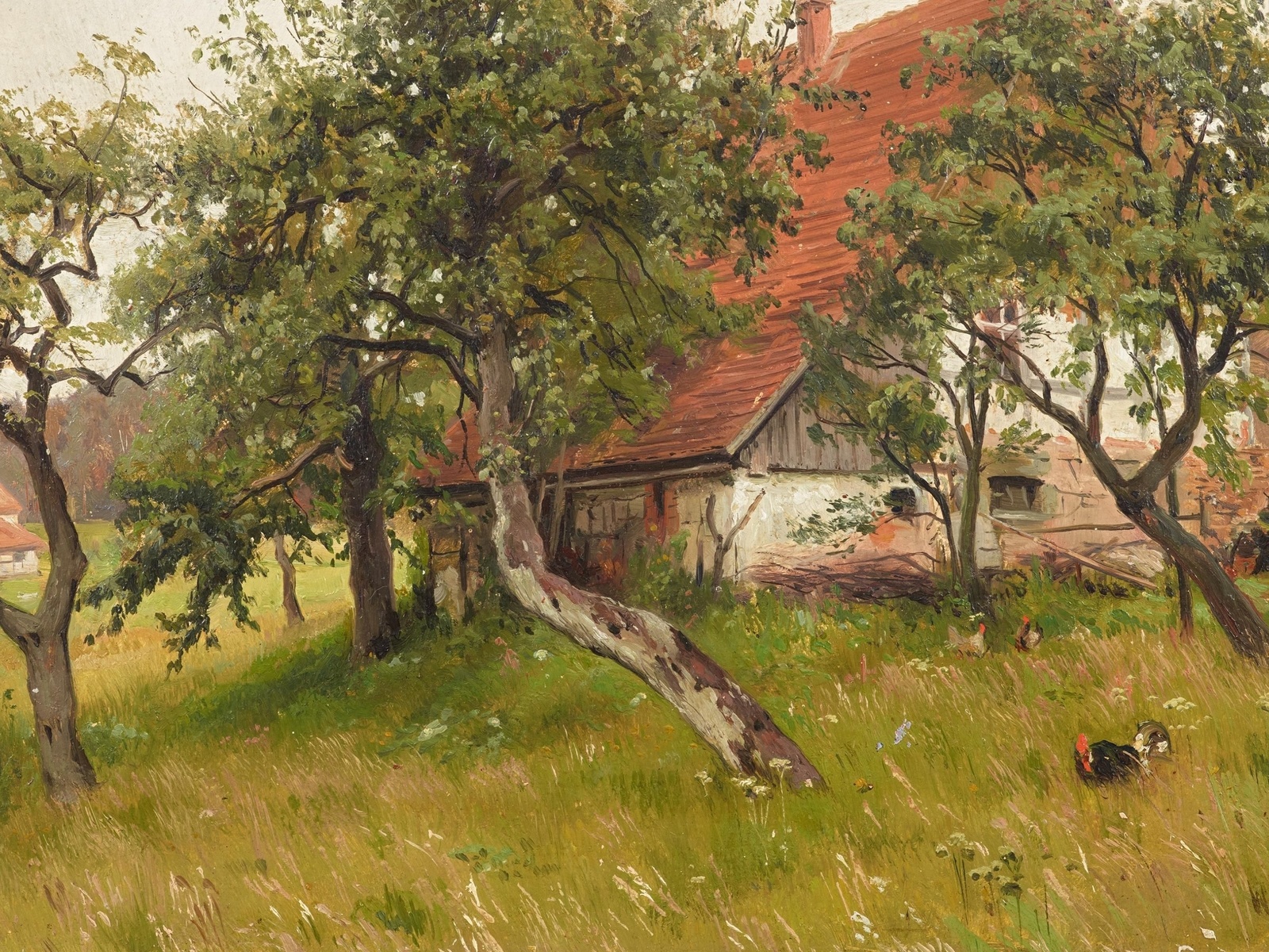 walter moras,  ,  ,    , farm on the outskirts of the village, oil on paper