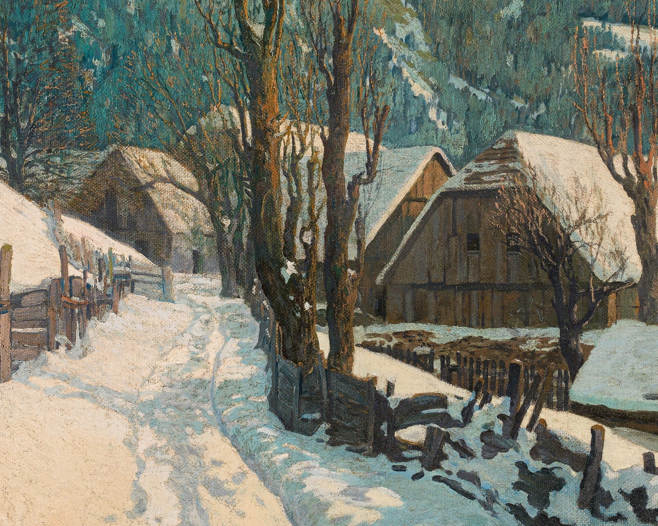 josef stoitzner, austrian, 1945, wintery village