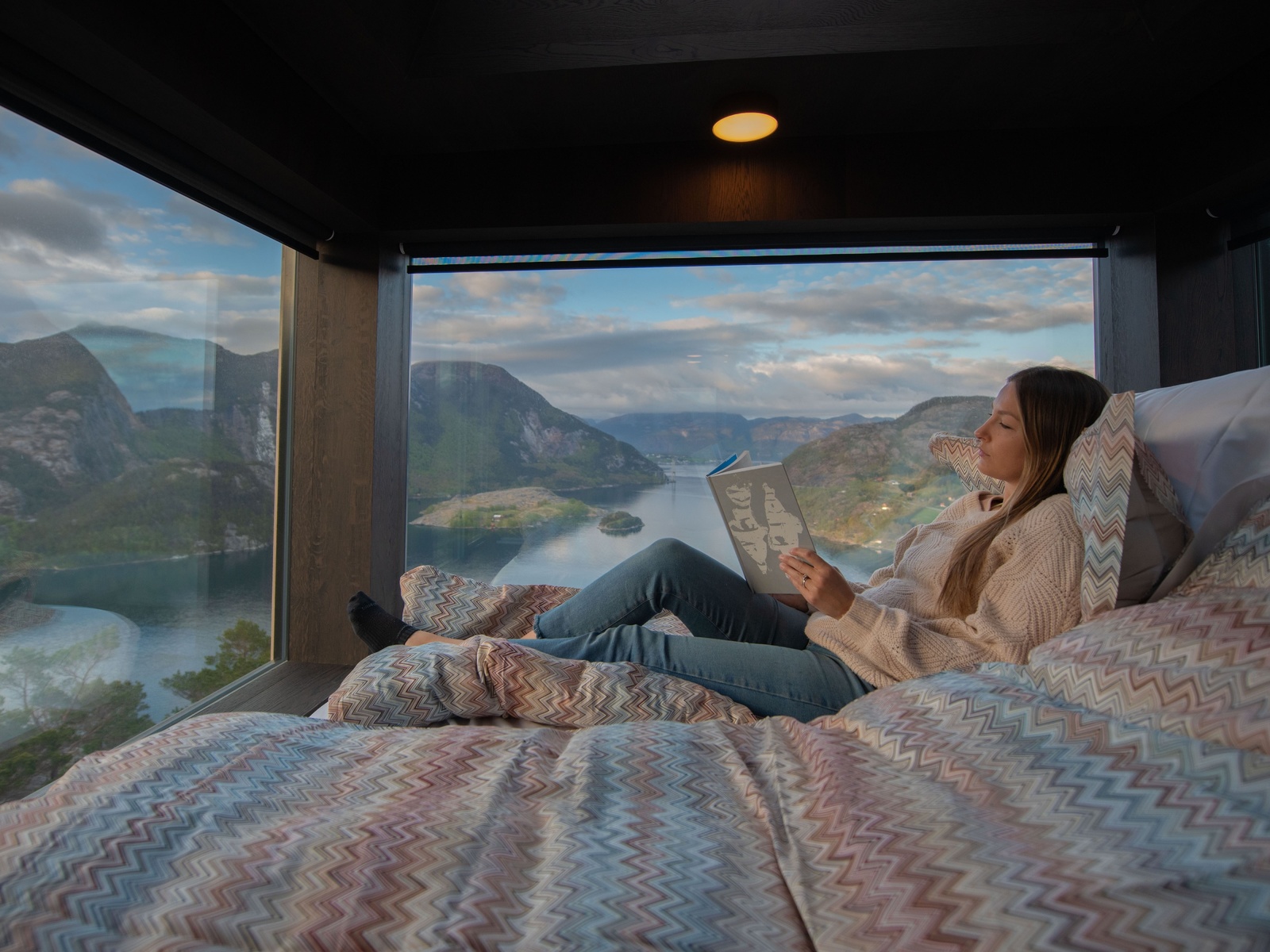 bolder sky lodges, norway, view of lysefjord, designer cabin