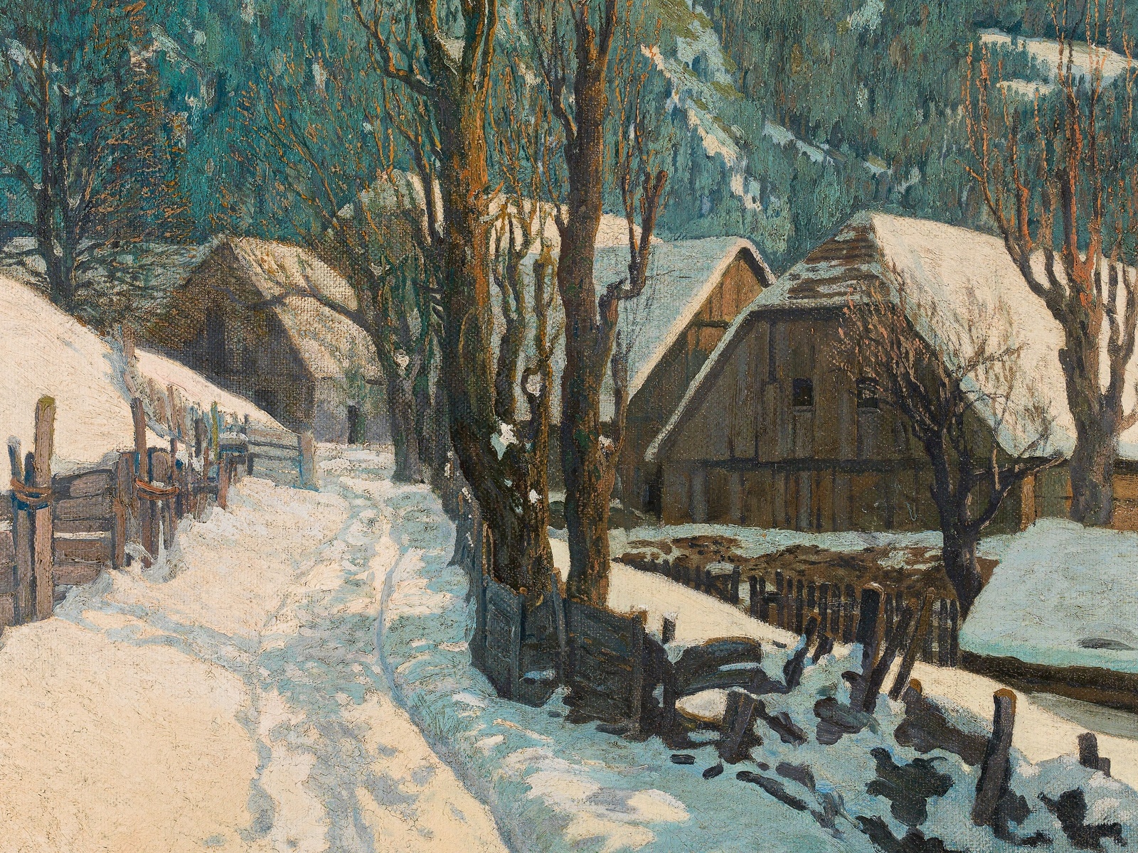 josef stoitzner, austrian, 1945, wintery village