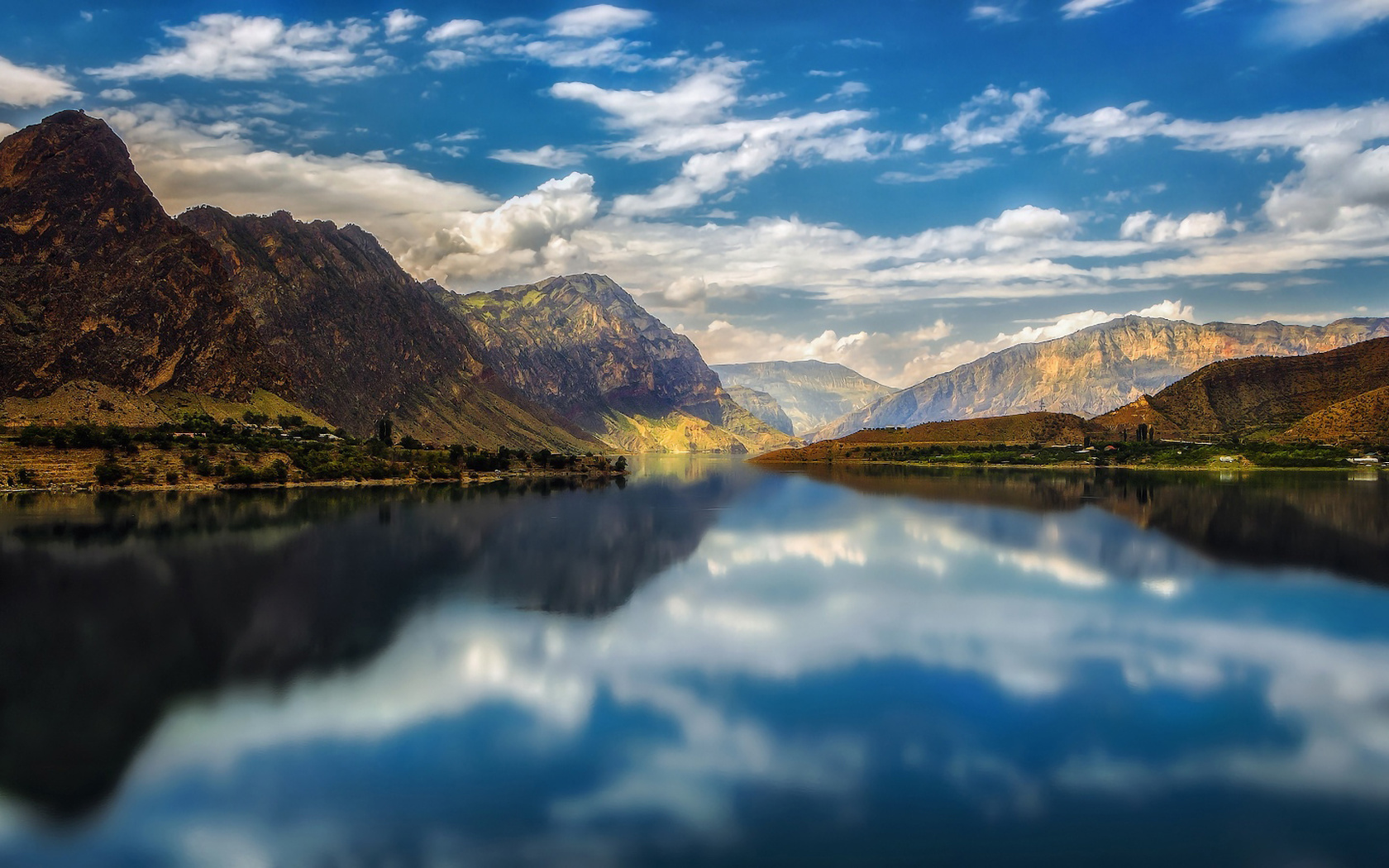 nature, lake, river, landscape, mountains, clouds, sky, trees, reflection