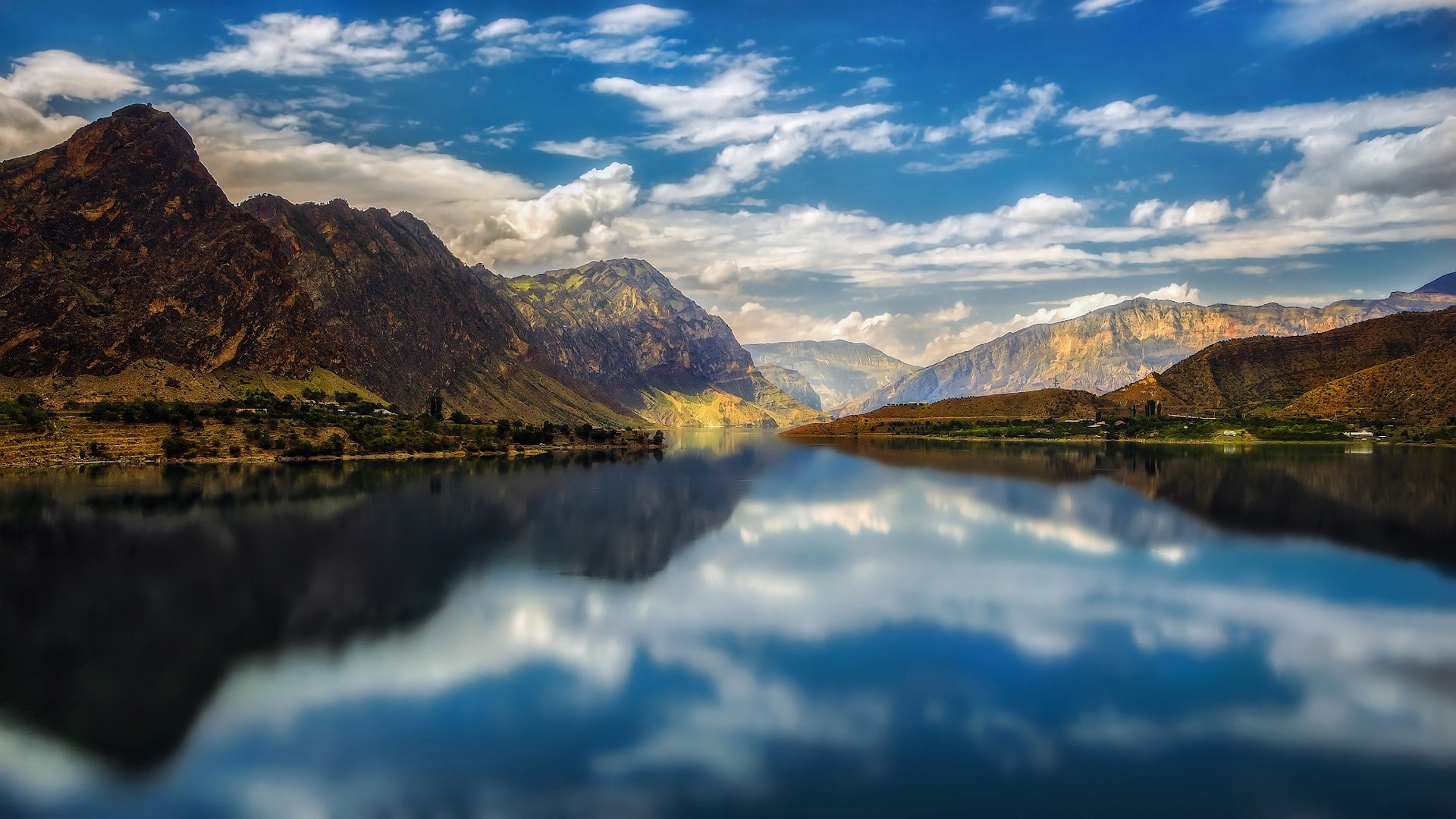 nature, lake, river, landscape, mountains, clouds, sky, trees, reflection