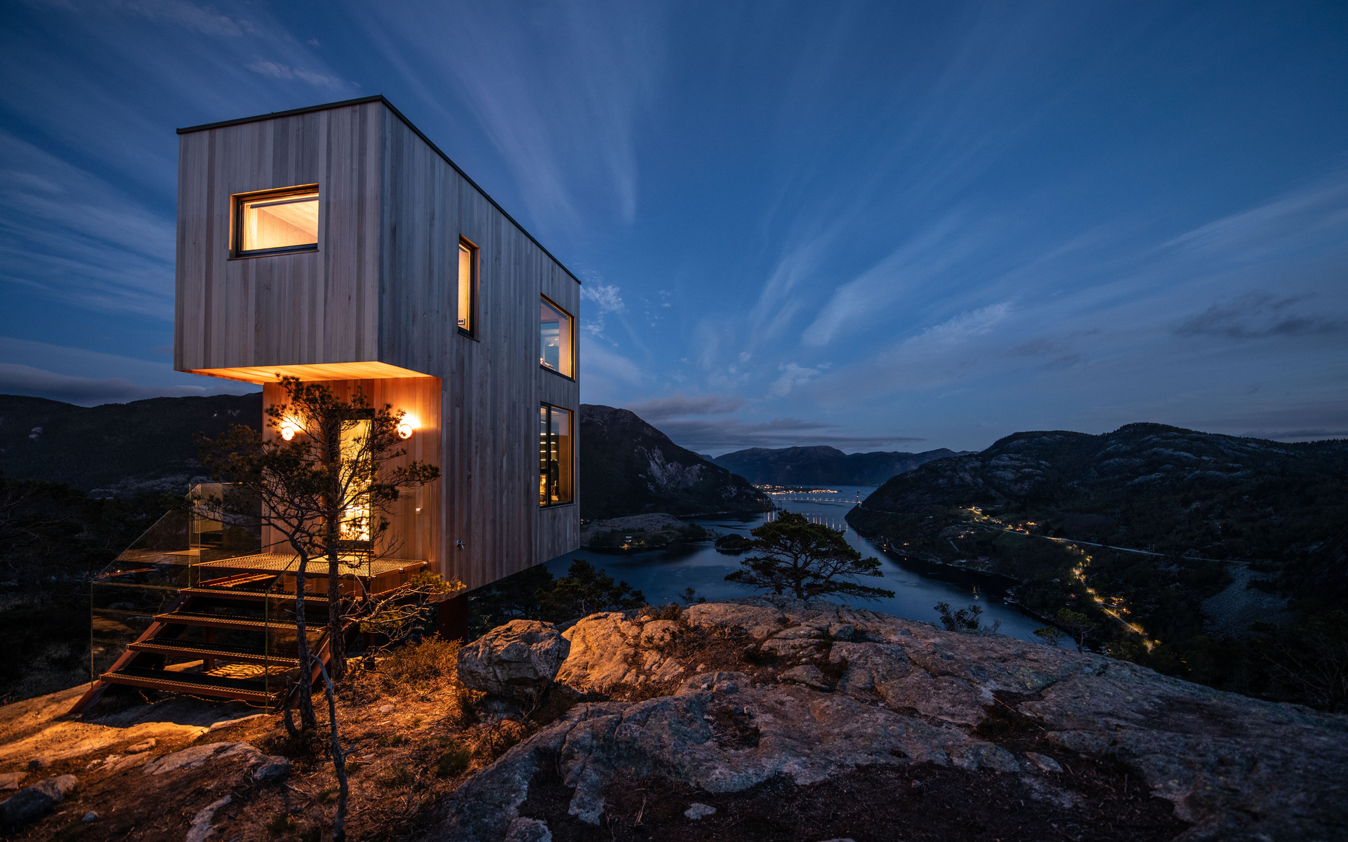 bolder sky lodges, norway, view of lysefjord, designer cabin