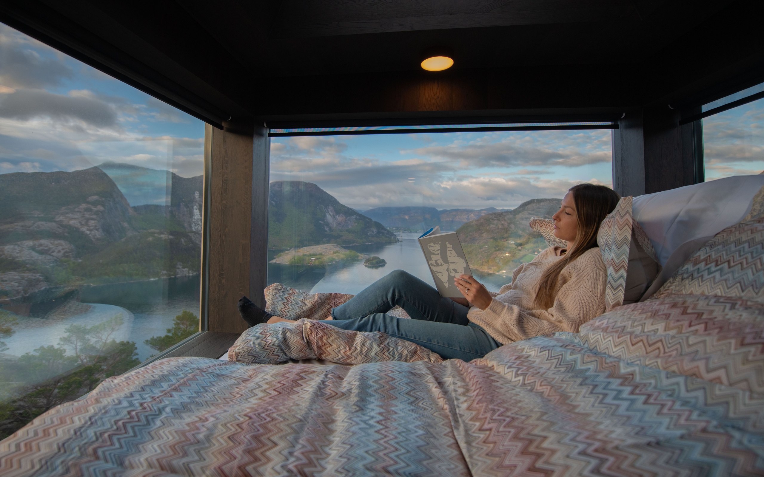 bolder sky lodges, norway, view of lysefjord, designer cabin