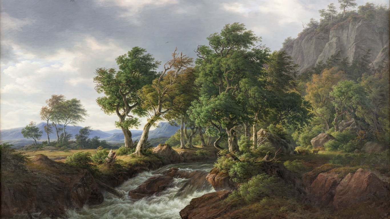 frederik christian kiaerskou, danish, 1855, rocky landscape, deep valley in bleking