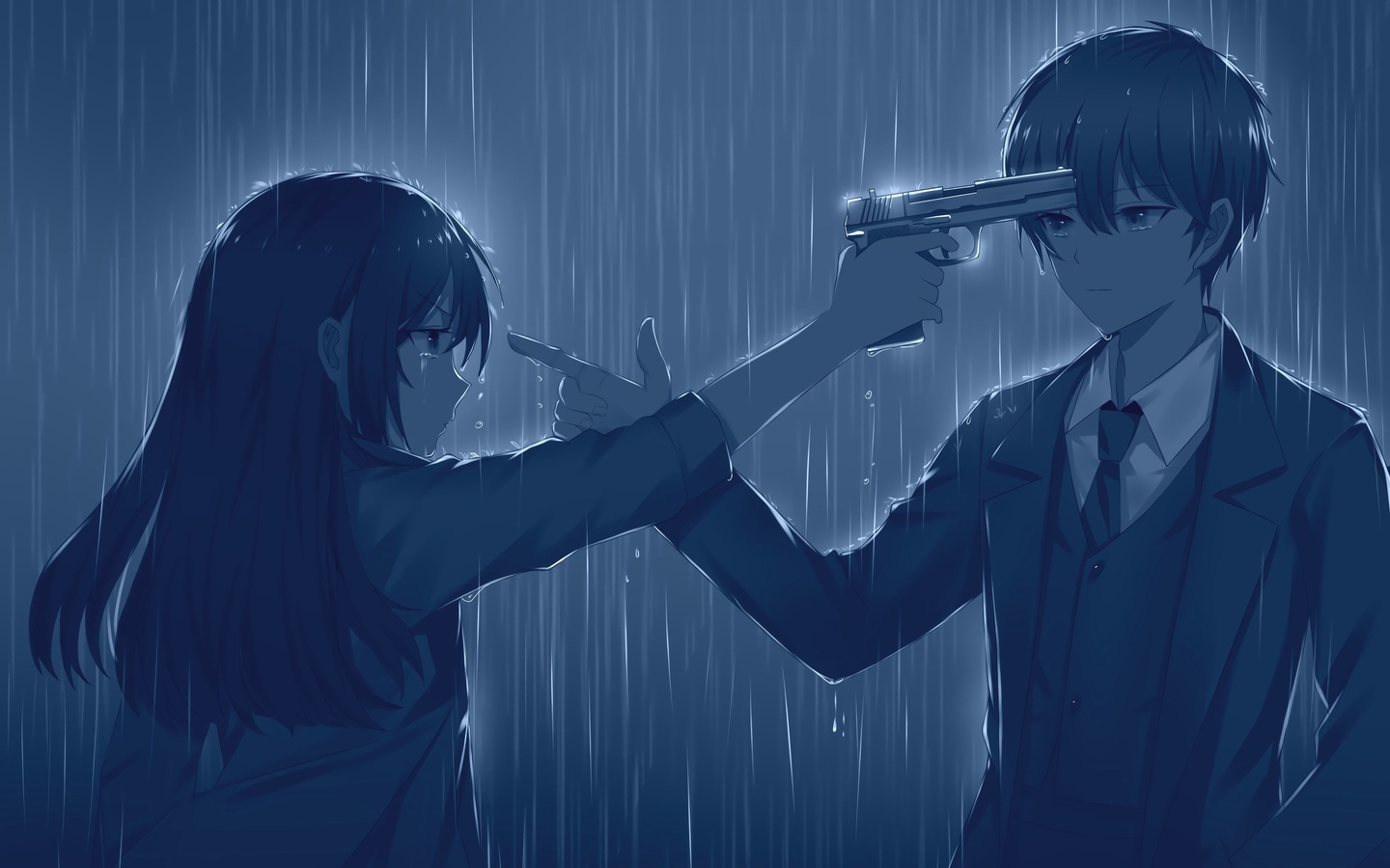 anime, rain girl, gun