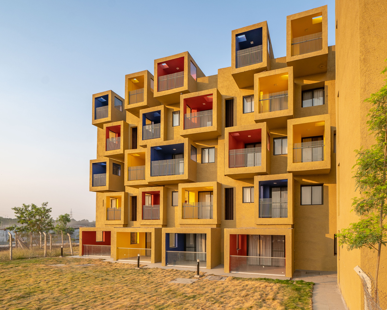 studio apartments, composition of coloured cuboids, karnataka, india