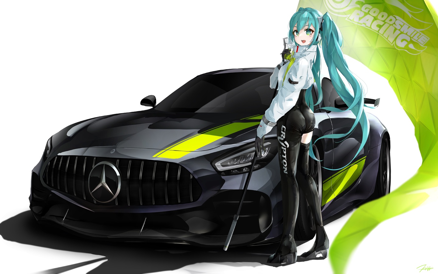mercedes-amg gt r pro, racing car, anime