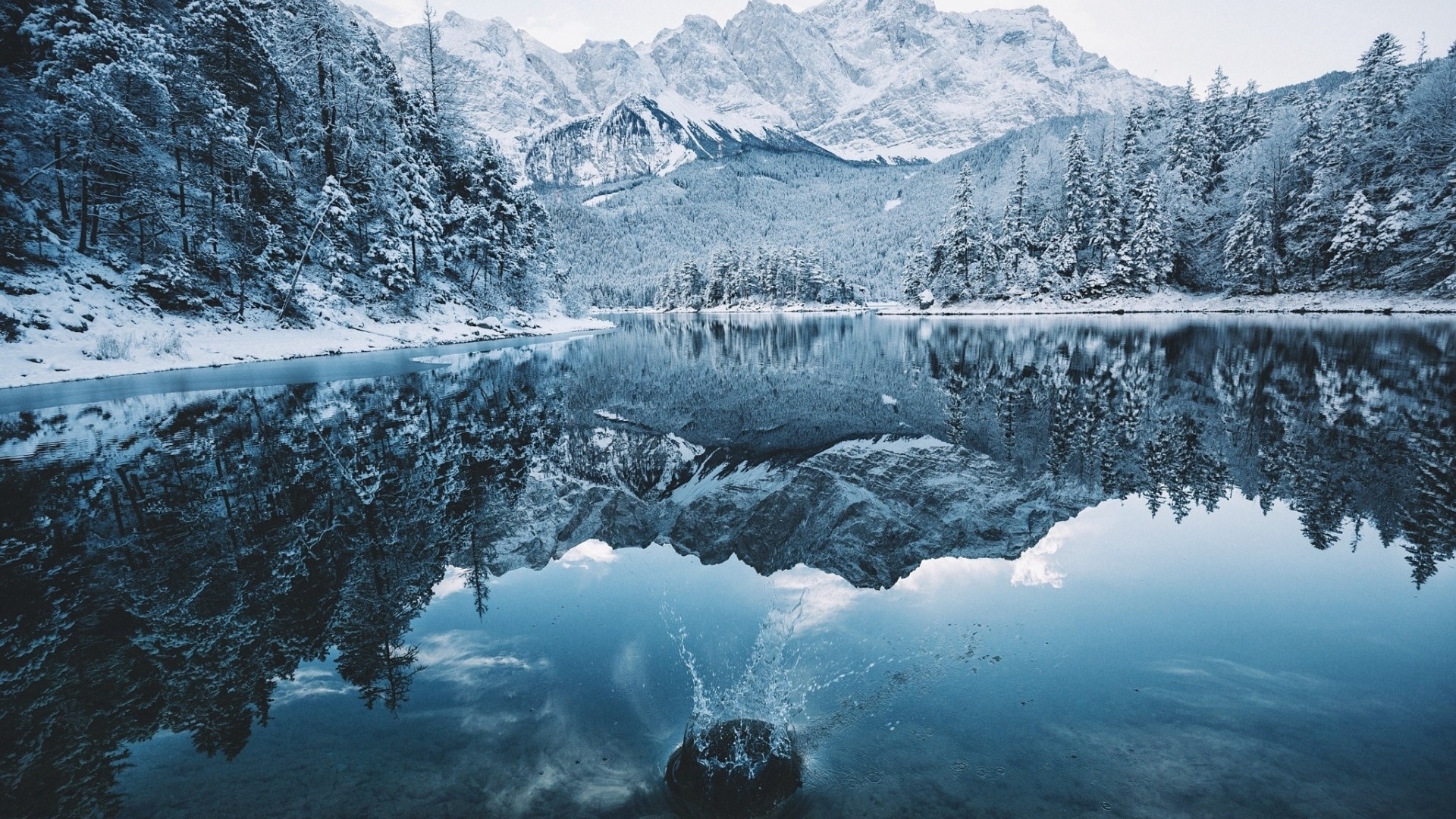 , , , , , , , , , trees, reflection, lake, mountains, rocks, snow, nature, forest, winter