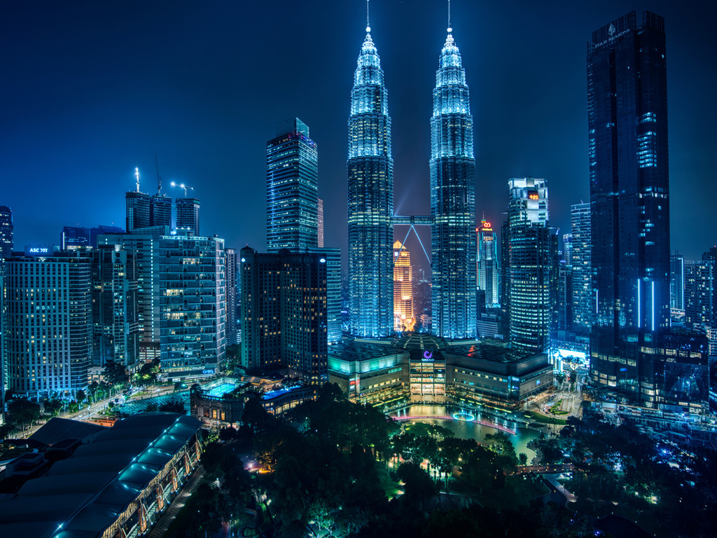 kuala-lumpur, petronas towers, skyscraper, malaysia, city, night, lights, buildings, architecture