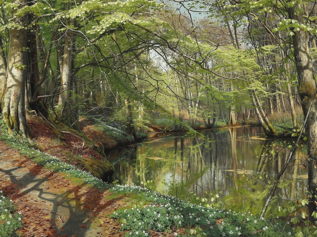 peder mork monsted, danish art, 1896, a spring day in the forest